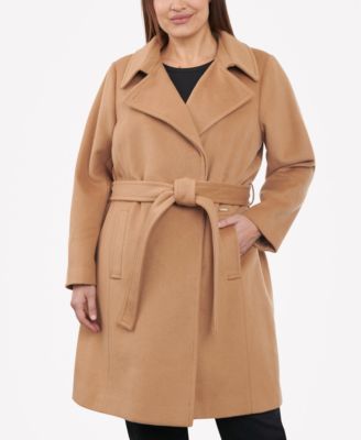 MICHAEL Michael Kors Women s Plus Size Belted Notched Collar Wrap Coat Macy s