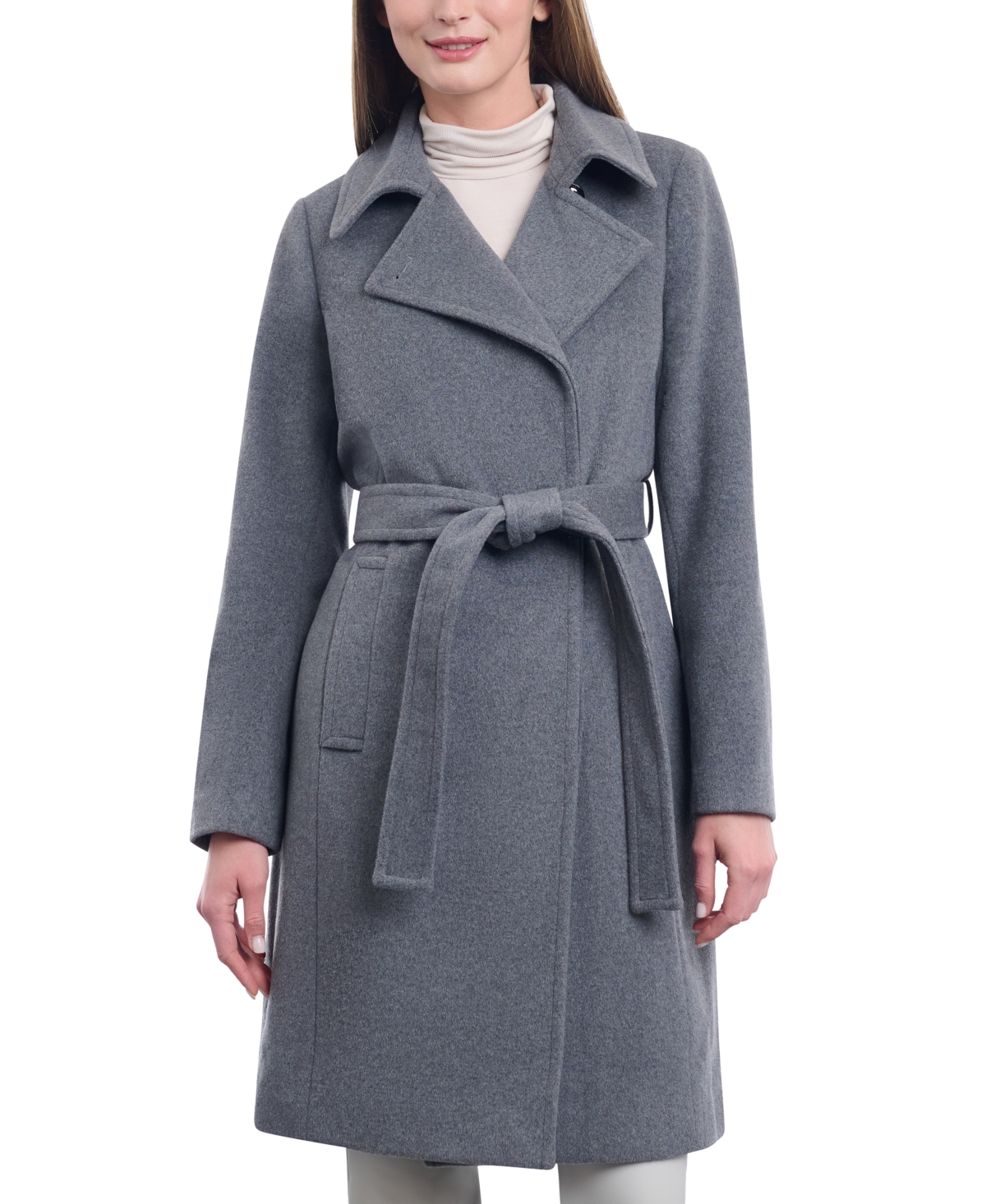 Michael Kors Michael  Women's Asymmetric Wool Blend Wrap Coat In Derby Heather