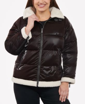 MICHAEL Michael Kors Women s Plus Size Faux Shearling Shine Puffer Coat Created for Macy s Macy s