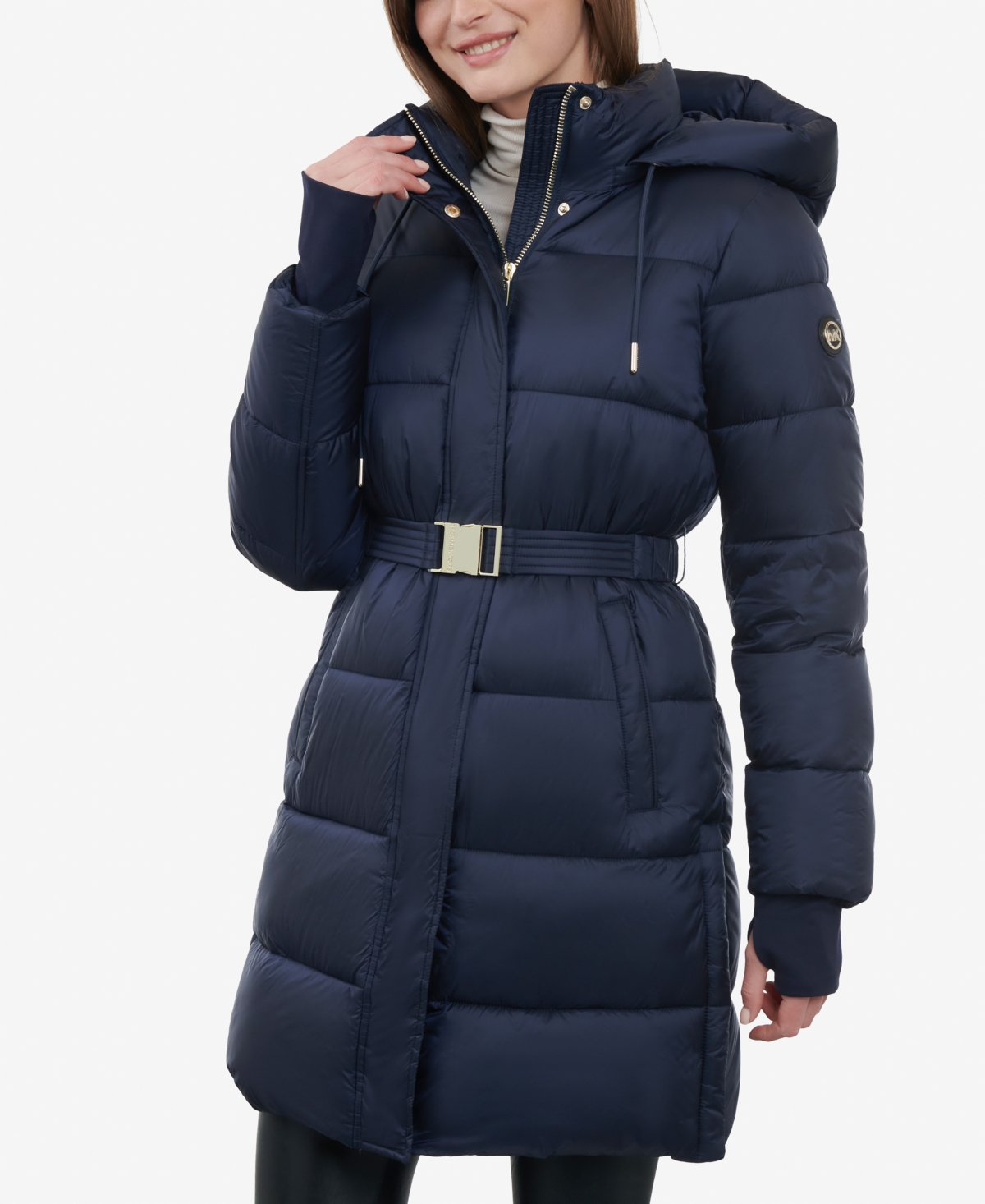 Michael Kors Michael  Women's Hooded Belted Puffer Coat In Midnight
