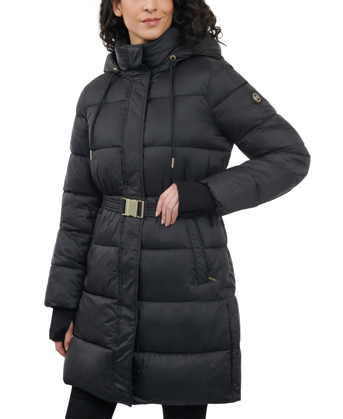 Michael Kors Michael  Women's Plus Size Hooded Belted Puffer Coat In Black