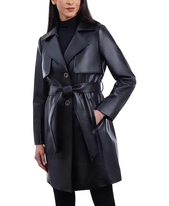 Michael Kors Women's Belted Faux-Leather Trench Coat - Macy's