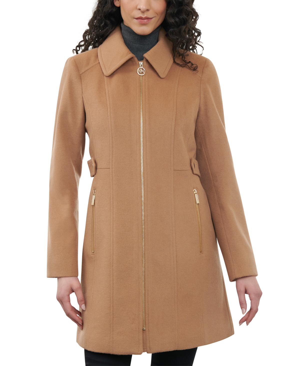 Shop Michael Kors Michael  Women's Wool Blend Zip-front Coat In Dark Camel