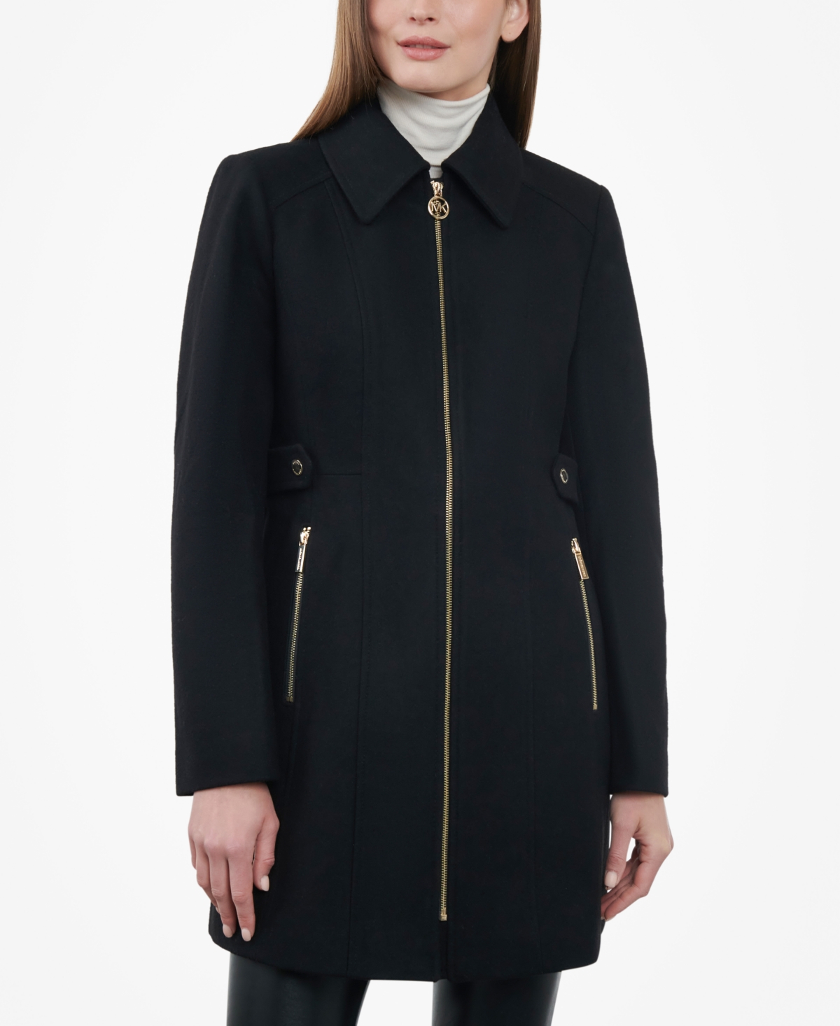Michael Kors Michael  Women's Petite Club-collar Zip-front Coat In Black