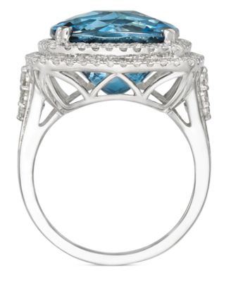 EFFY&reg; London Blue Topaz (12-1/3 ct. t.w.) & Diamond (1-1/5 ct. t.w.) Halo Statement Ring in 14k White Gold (Also available in 14k Gold)