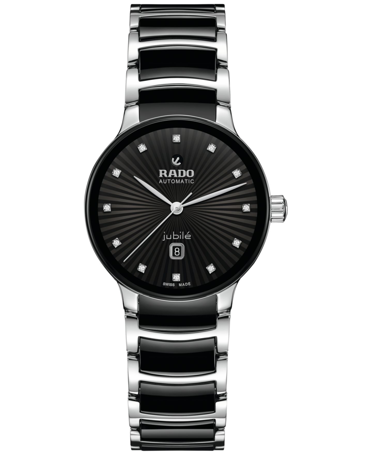 Женские часы Rado Swiss Automatic Centrix Diamond (1/20 ct. t.w.) Black High-Tech Ceramic & Stainless Steel Bracelet Watch 31mm — фото 1