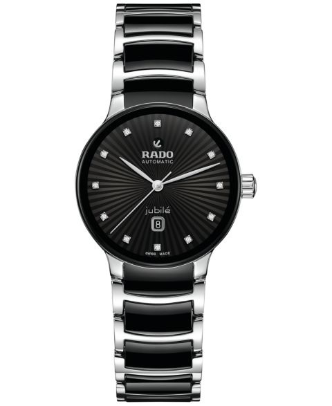 Женские часы Rado Swiss Automatic Centrix Diamond (1/20 ct. t.w.) Black High-Tech Ceramic & Stainless Steel Bracelet Watch 31mm