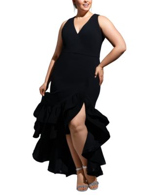 Betsy & Adam Plus Size Asymmetric Ruffled Gown - Macy's