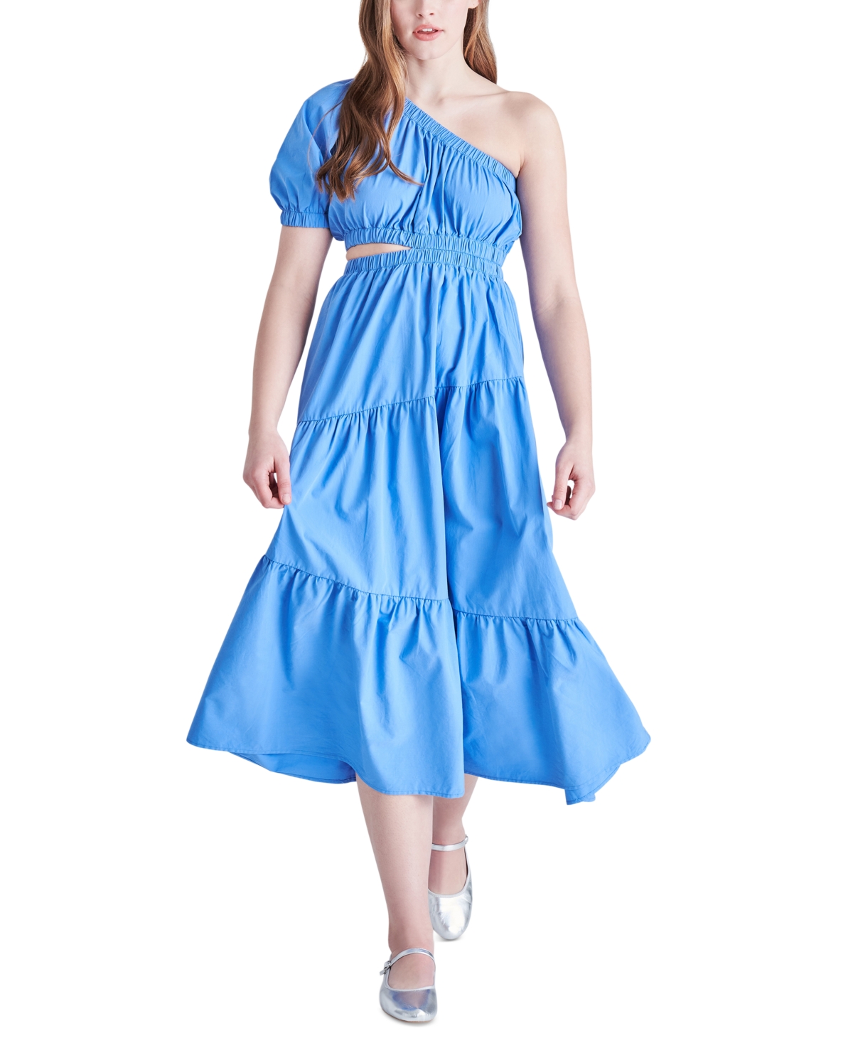 Steve Madden Leena Cutout One-shoulder Cotton Midi Dress In Indigo