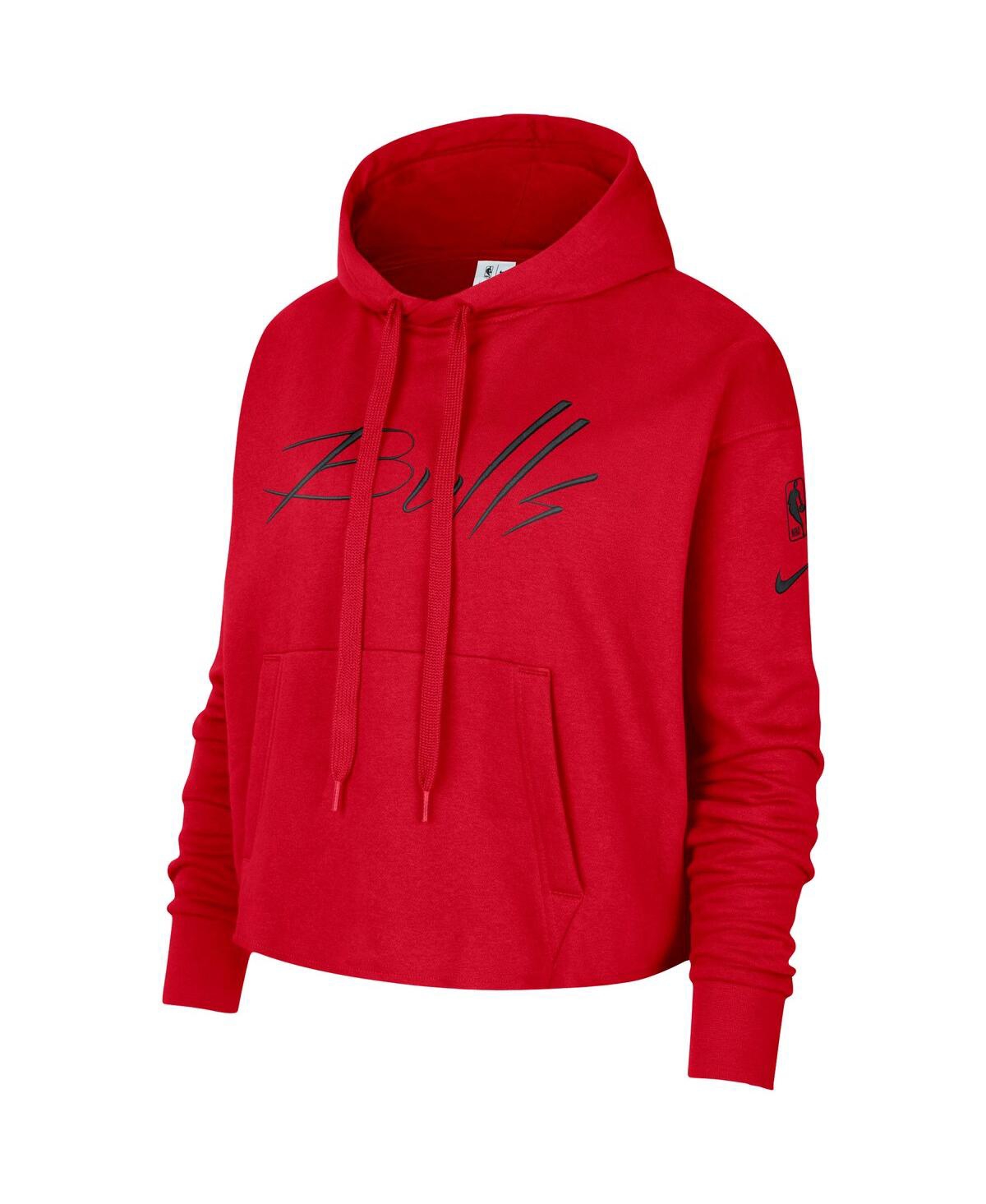 Shop Nike Women's  Red Chicago Bulls Split Flip Courtside Cropped Pullover Hoodie