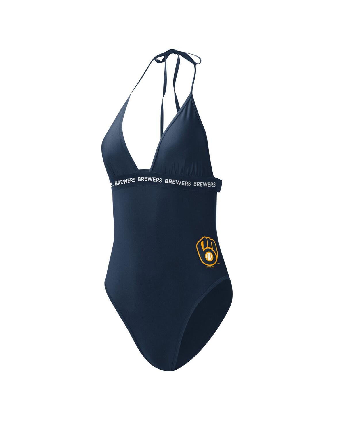 Shop G-iii 4her By Carl Banks Women's  Navy Milwaukee Brewers Full Count One-piece Swimsuit