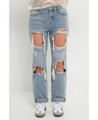 Women Slim Fit Grey Distressed Denim Jeans