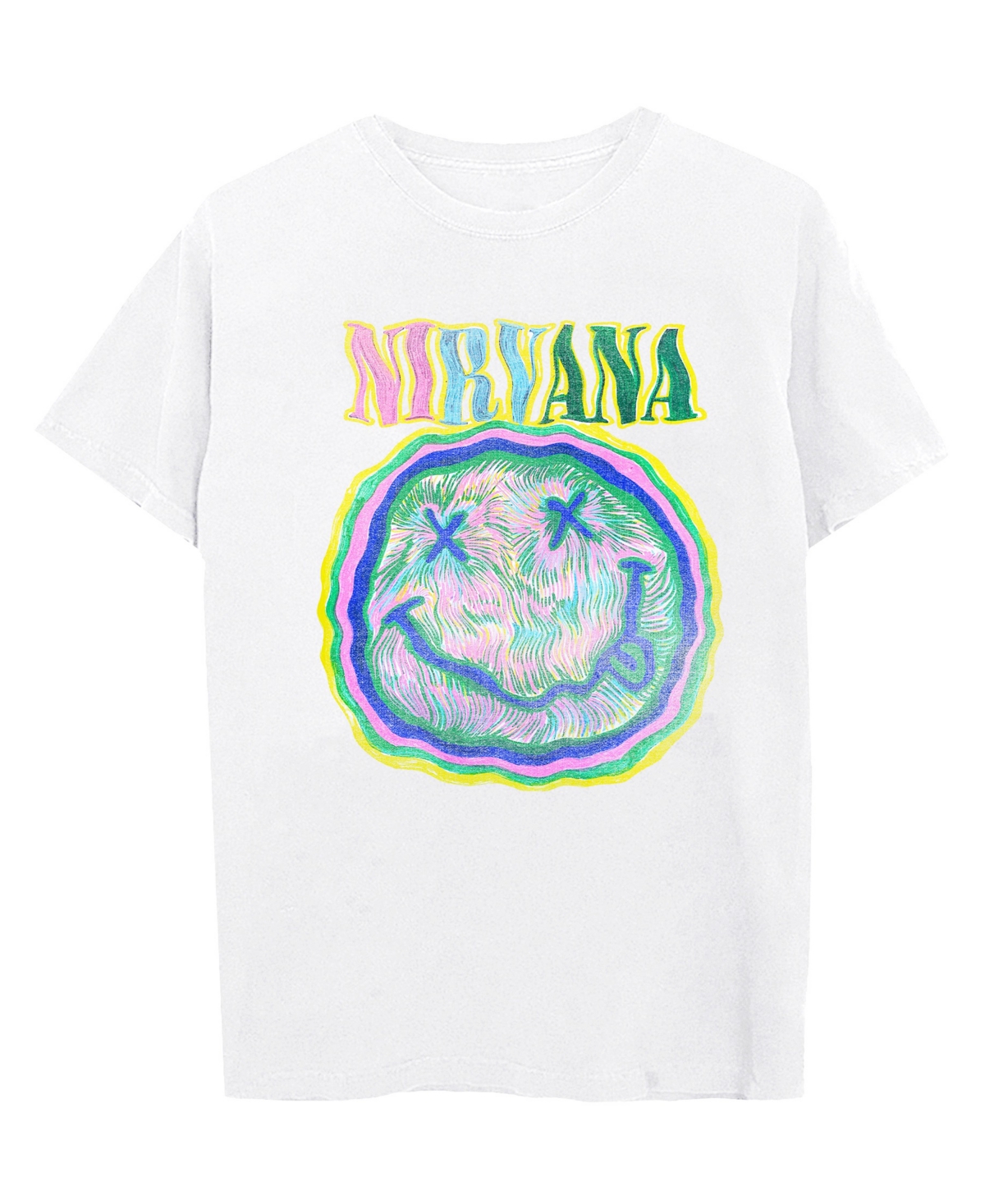 Merch Traffic Men's Nirvana Fuzzy Smiley Short Sleeves T-shirt In White