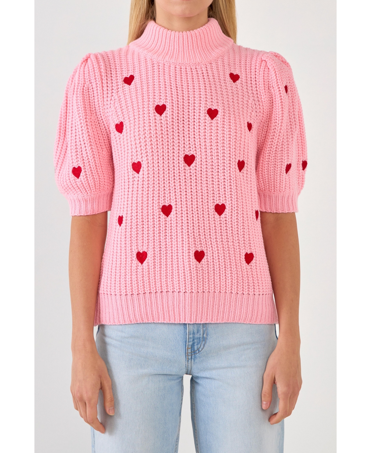 Women's Heart Shape Embroidery Sweater - Pink