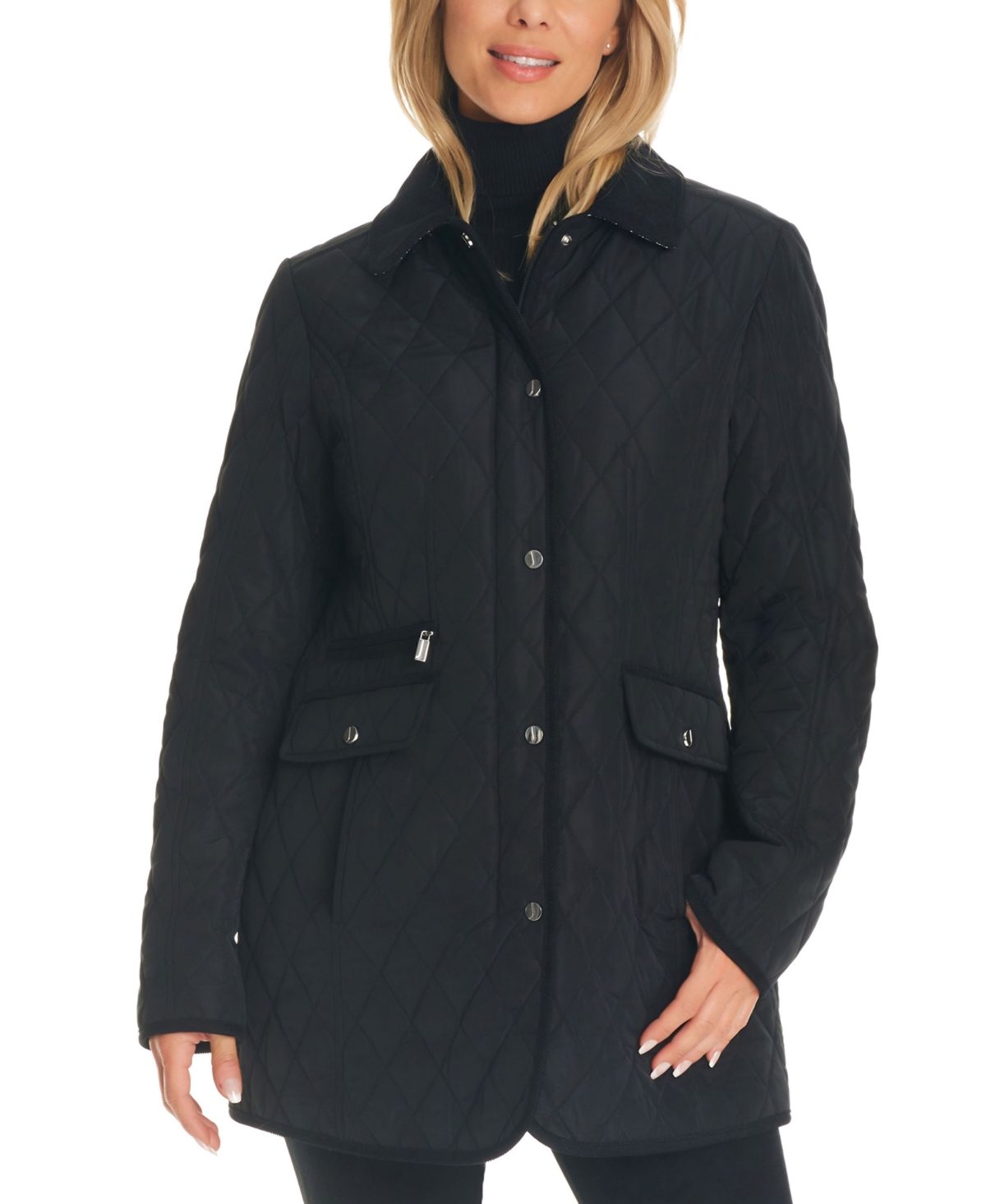 Women's Hooded Quilted Coat - Black