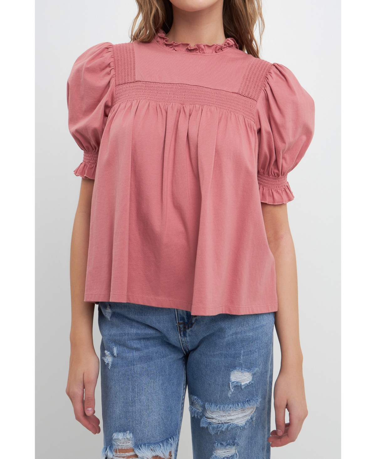 Women's Smocking Yoke T-Shirt - Mauve