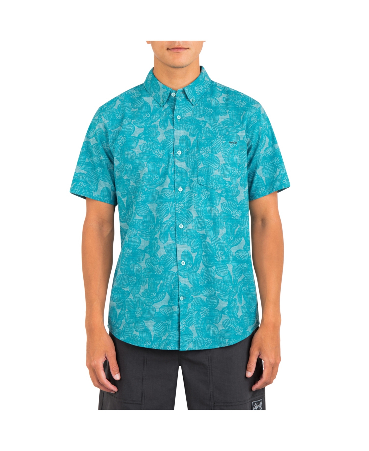 Hurley Men's One And Only Stretch Short Sleeve Shirt In Electric Teal
