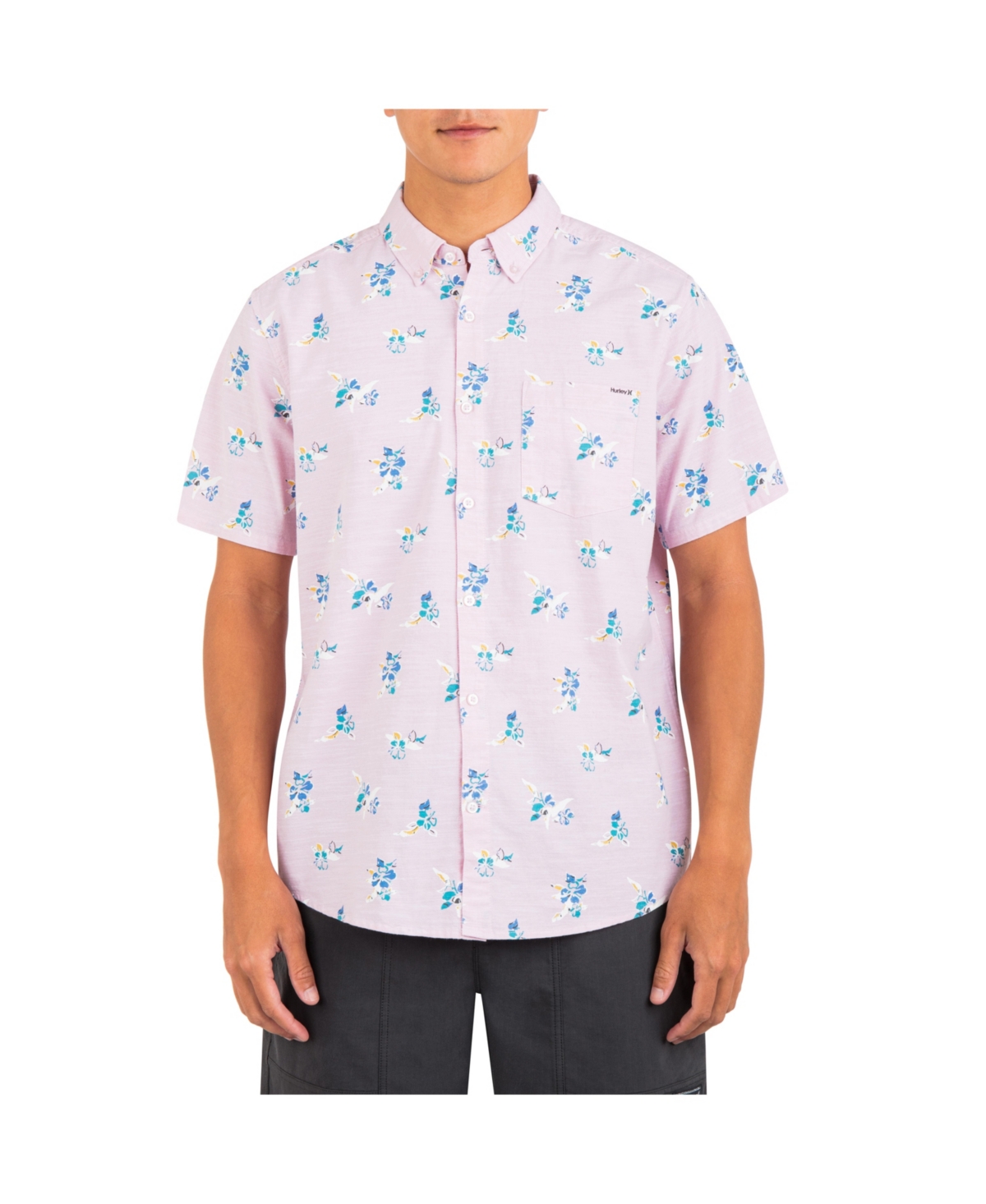 Hurley Men's One And Only Stretch Short Sleeve Shirt In Flamingo