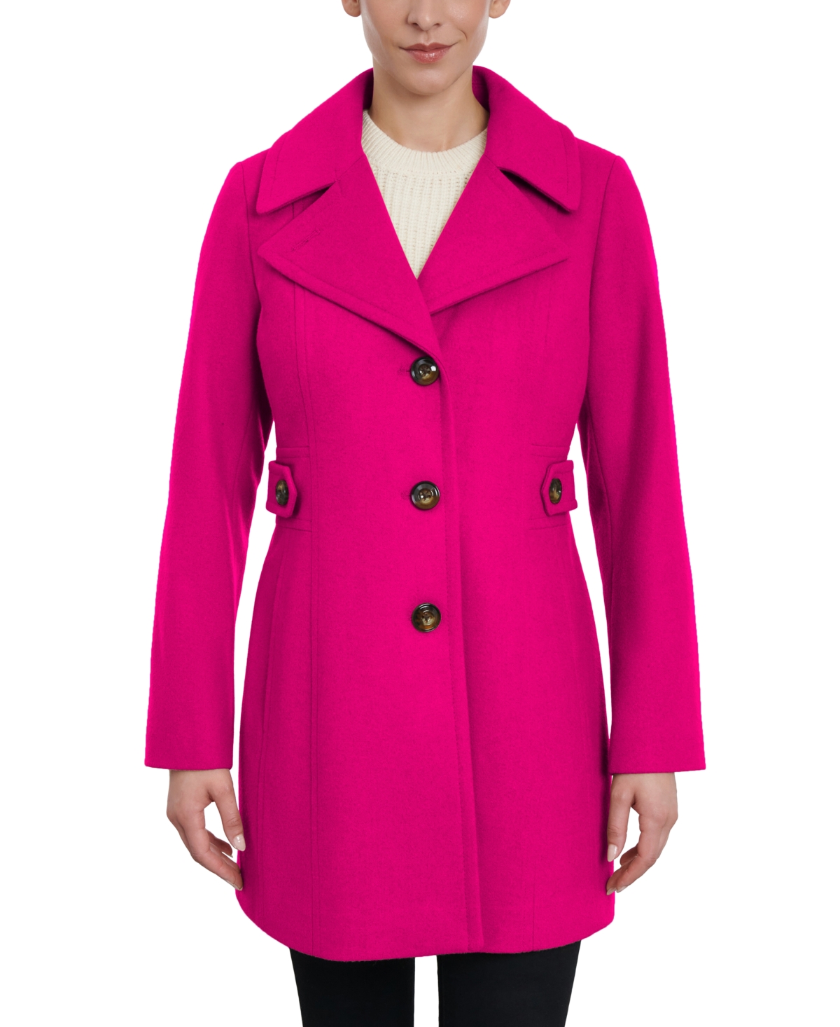 ANNE KLEIN WOMEN'S PETITE SINGLE-BREASTED NOTCHED-COLLAR PEACOAT, CREATED FOR MACY'S