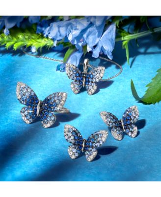 Denim Ombr&eacute; (7/8 ct. t.w.) & White Sapphire (1/3 ct. t.w.) Butterfly Pendant Necklace in 14k White Gold, 18" + 2" extender