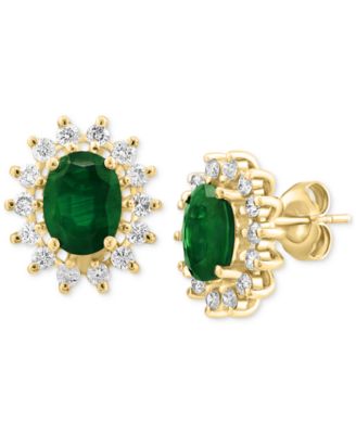 EFFY&reg; Emerald (2-1/4 ct. t.w.) & Diamond (5/8 ct. t.w.) Halo Stud Earrrings in 14k Gold 