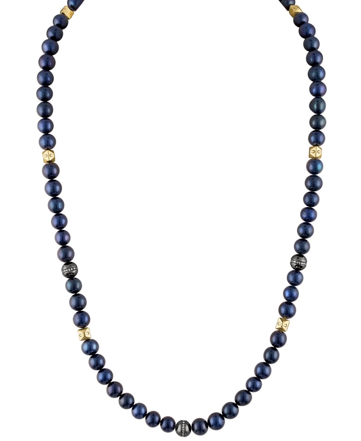 Bulova Men's Marine Star Blue Freshwater Pearl (8mm) & Diamond (1/4 Ct. T.w.) Beaded 22" Necklace In 14k Go In Na