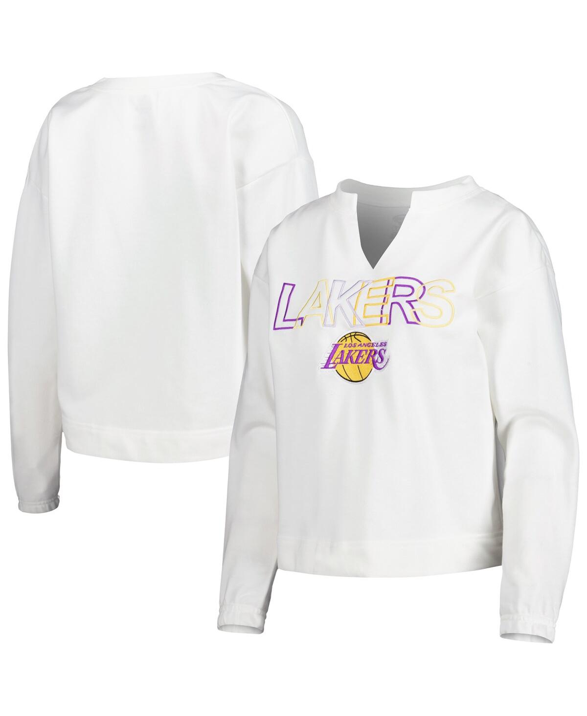 Women's Concepts Sport White Los Angeles Lakers Sunray Notch Neck Long Sleeve T-shirt - White
