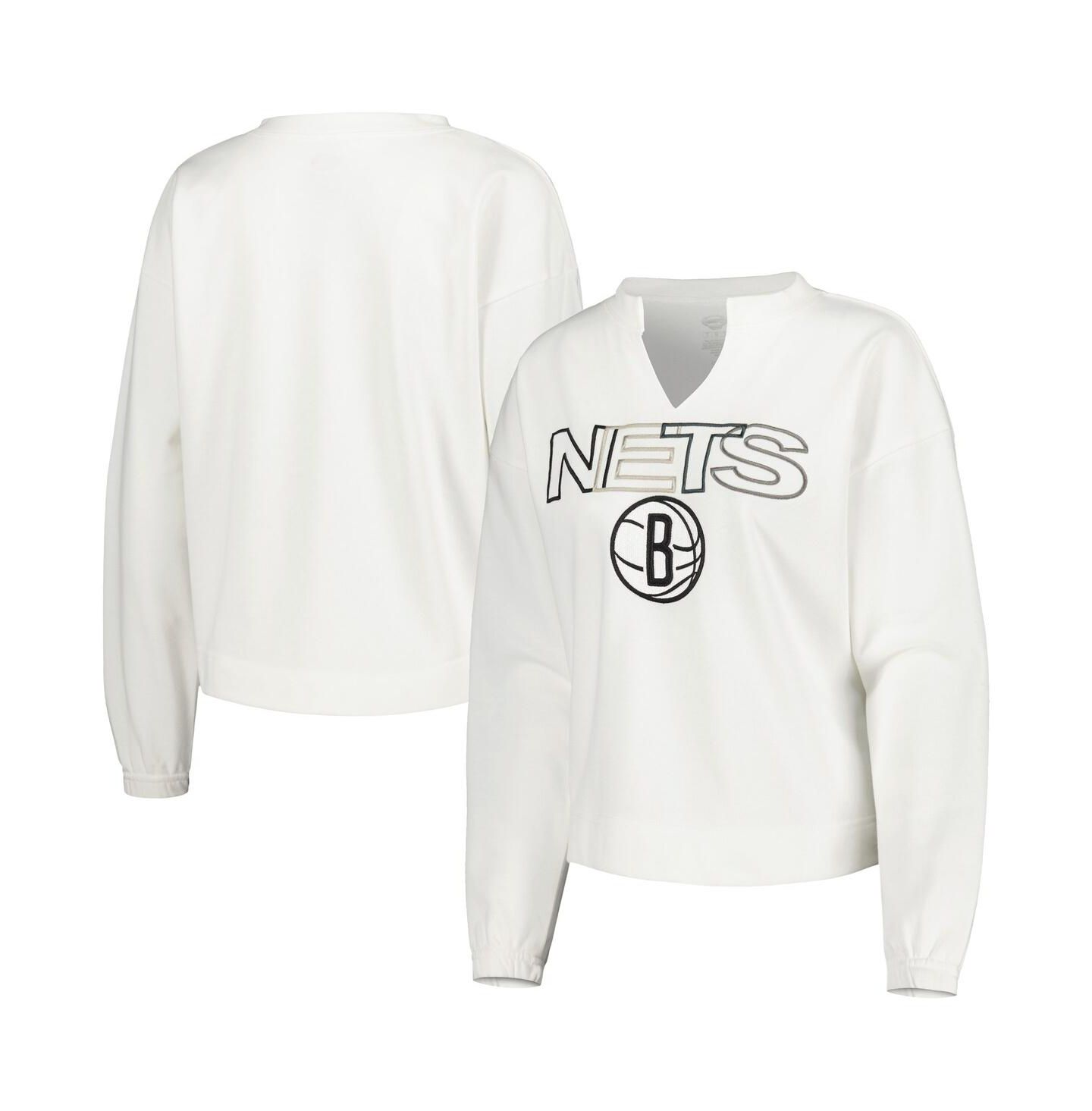 Женская футболка Concepts Sport White Brooklyn Nets Sunray Notch Neck Long Sleeve — фото 2