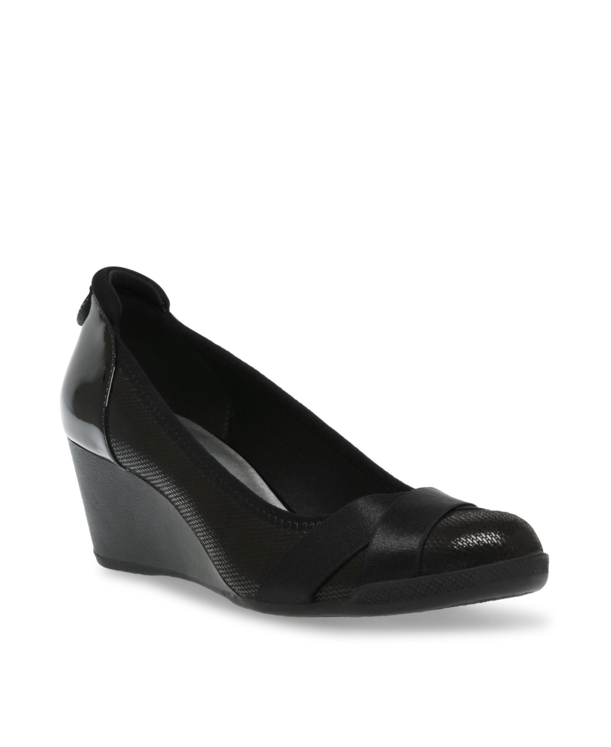 Shop Anne Klein Women's Timeout Wedge Heel Flats In Black Fabric