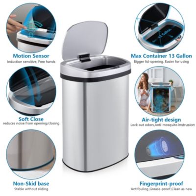 13 Gal./50 Liter Stainless Steel Oval Motion Sensor Trash Can for Kitchen