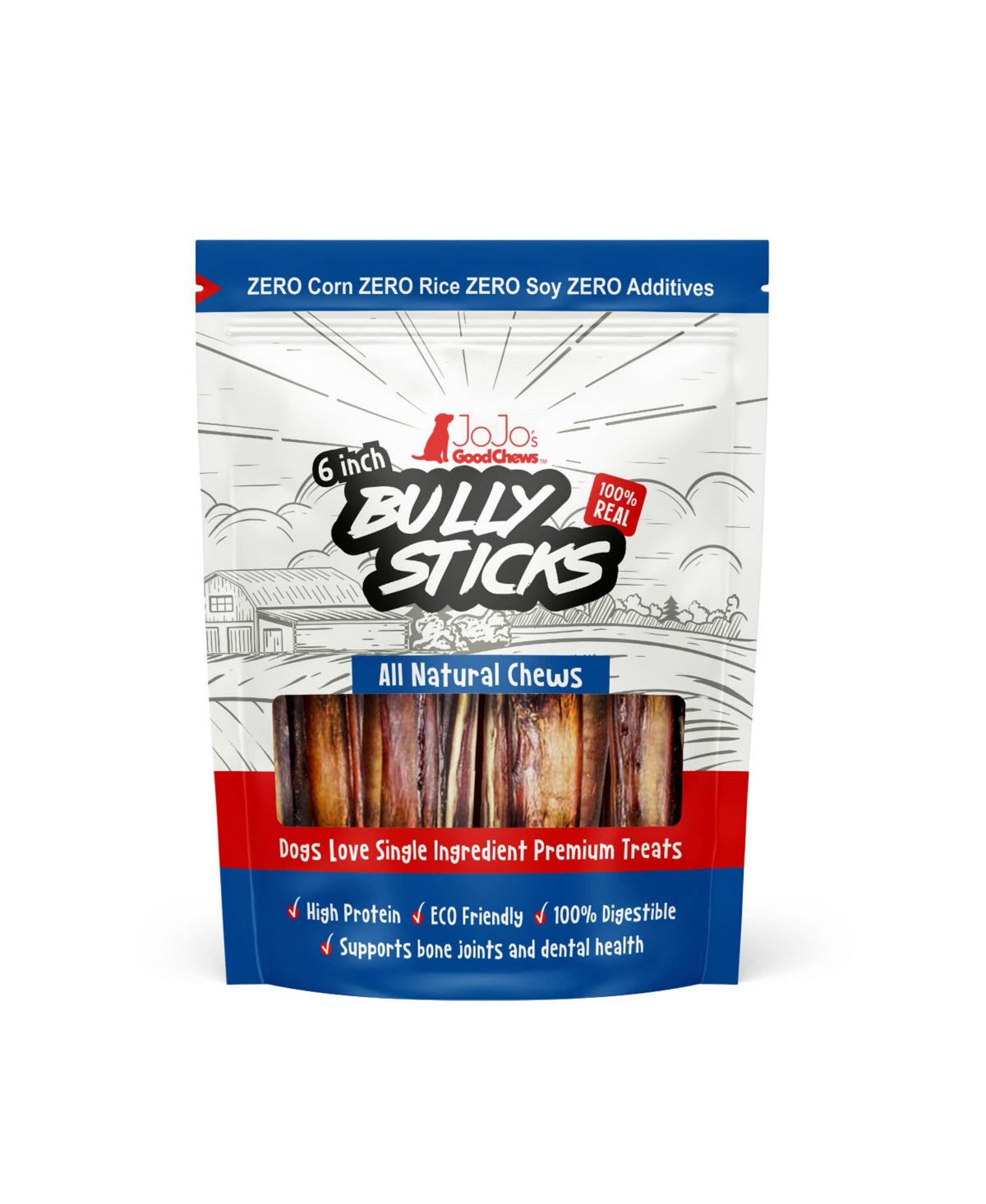 6" Bully Sticks - All Natural Dog Treats - Jumbo (2-Pack) - Open Miscellaneous
