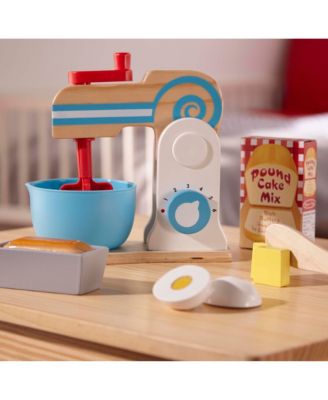 Melissa & Doug Wooden Make-a-Cake Mixer Set (11 pcs) - Play Food and Kitchen Accessories