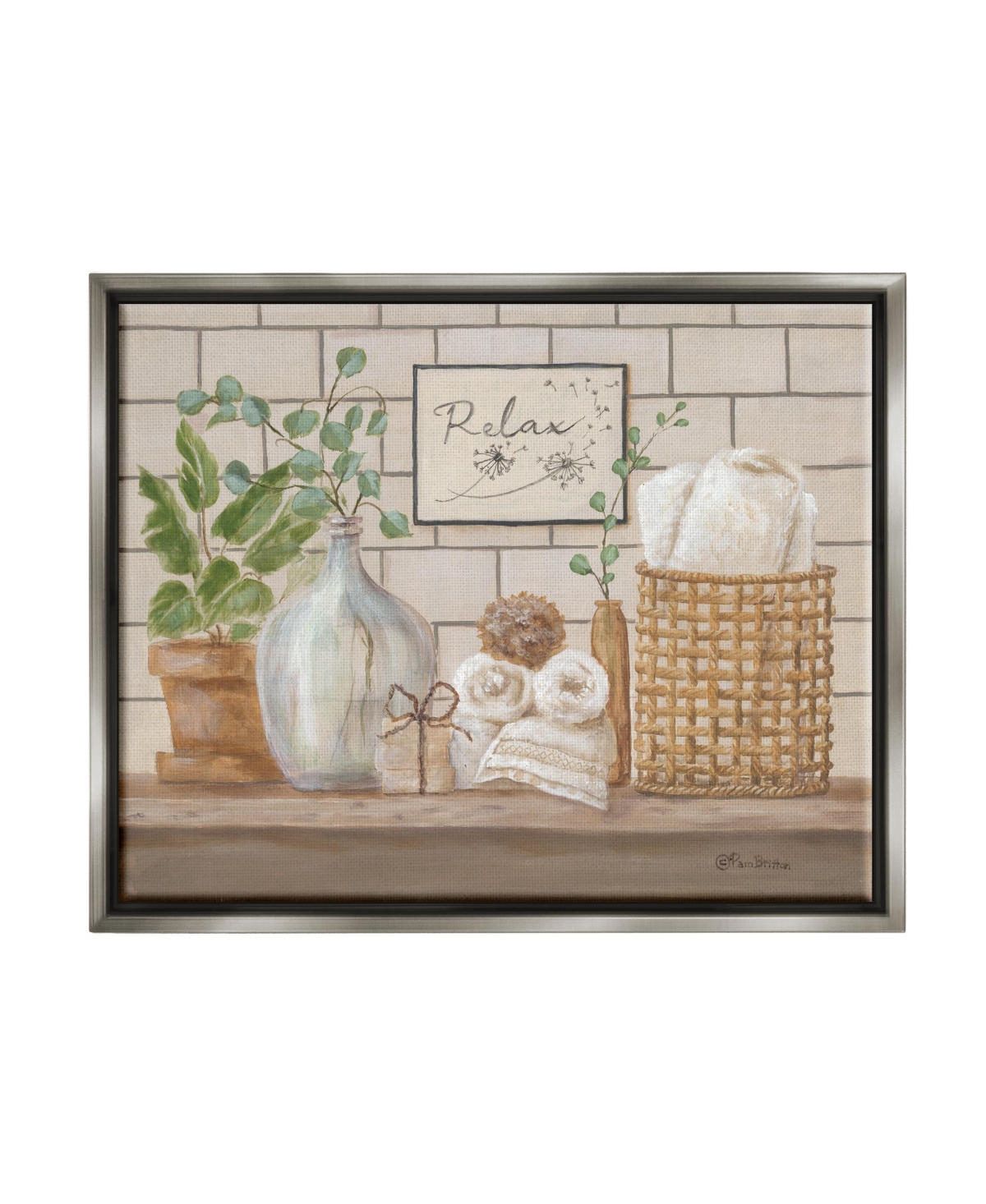 Stupell Industries Relax Uplifting Bathroom Scene Framed Floater Canvas Wall Art, 17" X 1.7" X 21" In Multi-color