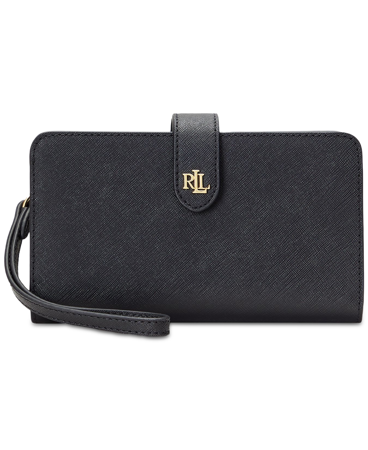 Lauren Ralph Lauren Tech Leather Wristlet Wallet In Black
