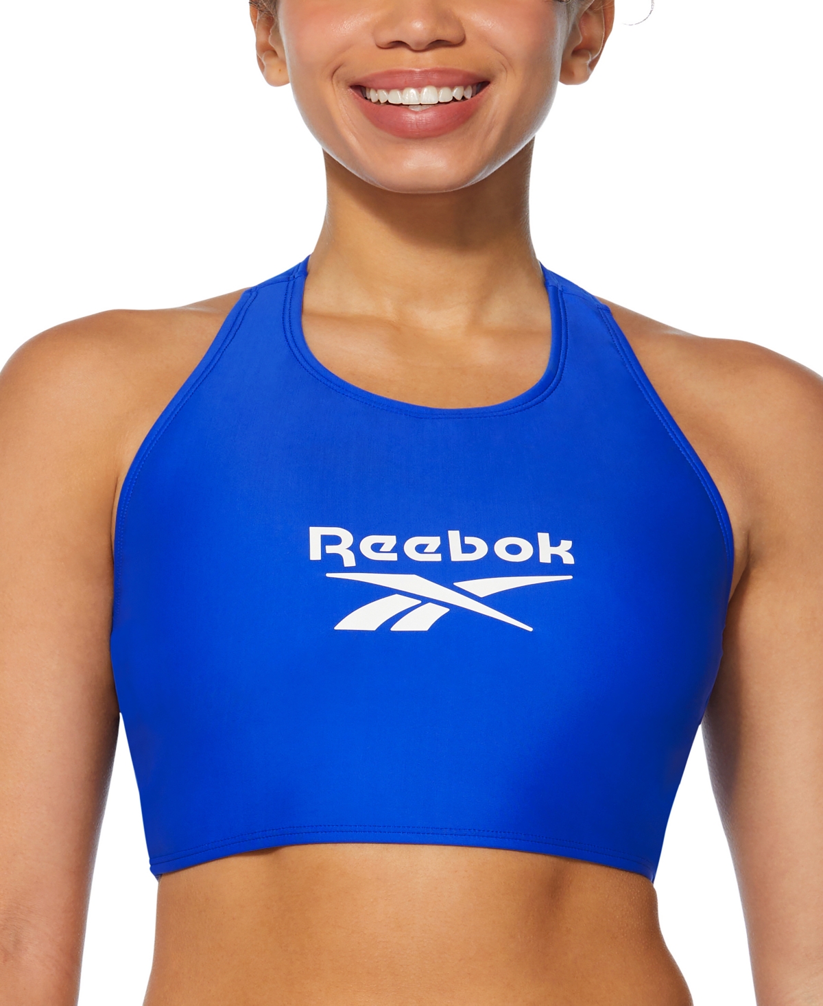 Shop Reebok Women's High-neck T-back Bikini Top In Blue