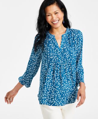 Style & Co Women's Printed Pintuck Ruffle Sleeve Top, Created for Macy ...