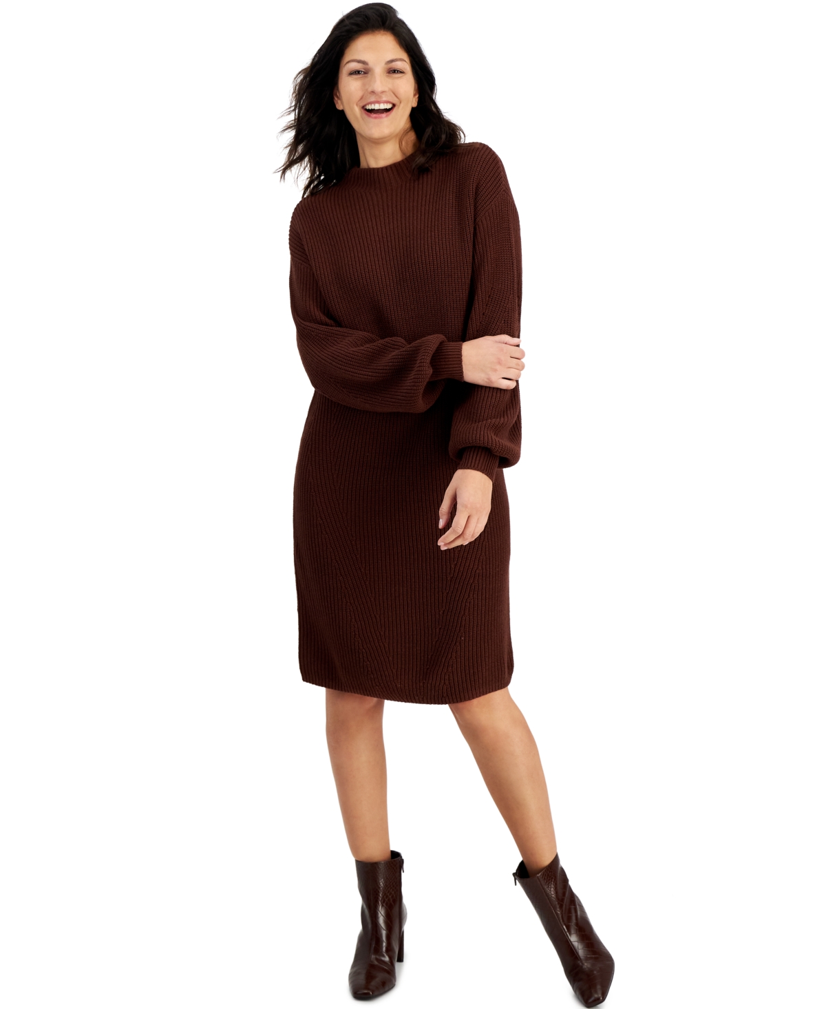 Style & Co Women's Mock-neck Sweater Dress, Created For Macy's In Grand Brown