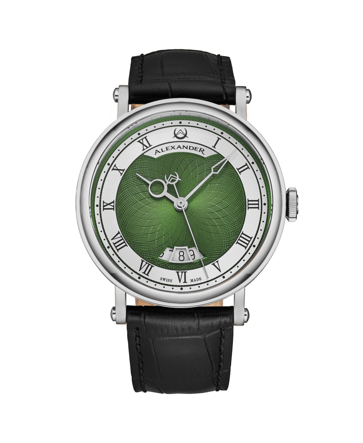 ALEXANDER MEN'S TRIUMPH AUTOMATIC BLACK LEATHER , GREEN DIAL , 49MM ROUND WATCH