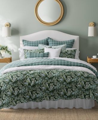 Laura Ashley Bramble Floral Cotton Reversible Comforter Sets Bedding In Forest Green