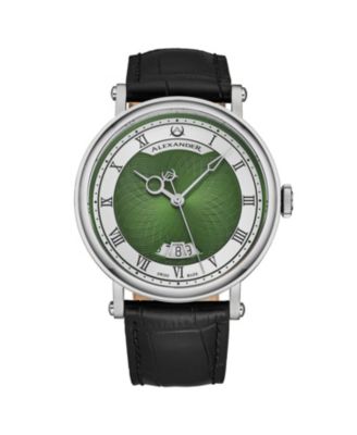 Alexander Mens Triumph Automatic Black Leather Green Dial 49mm Round Watch - Black 3475$
