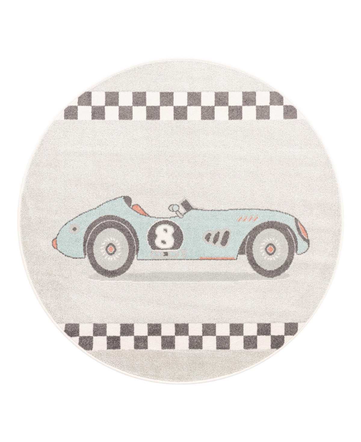 Bayshore Home Campy Kids Race Car 5'3" X 5'3" Round Area Rug In Gray