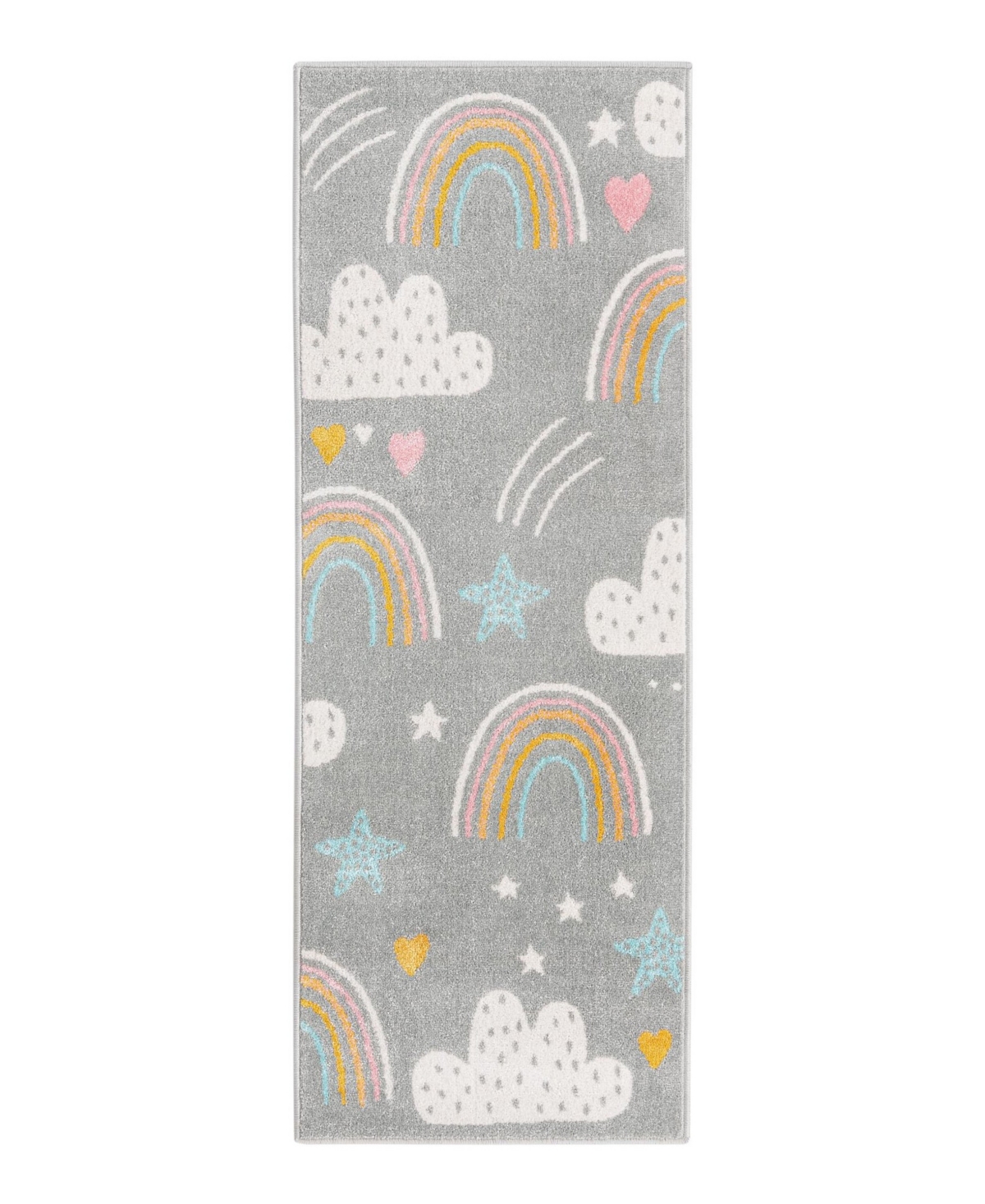 Bayshore Home Campy Kids Rainbow, Stars, And Clouds 2'2" X 6' Runner Area Rug In Gray