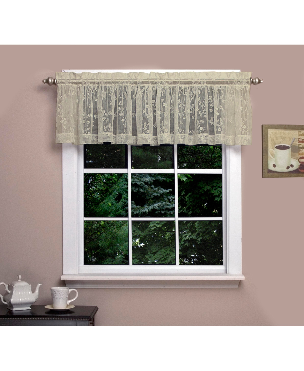 Isabella Lace Ruffled Curtain Valance 54"W x 14"L