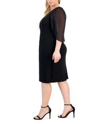 Plus Size Sheer-Sleeve Chain-Detail Sheath Dress