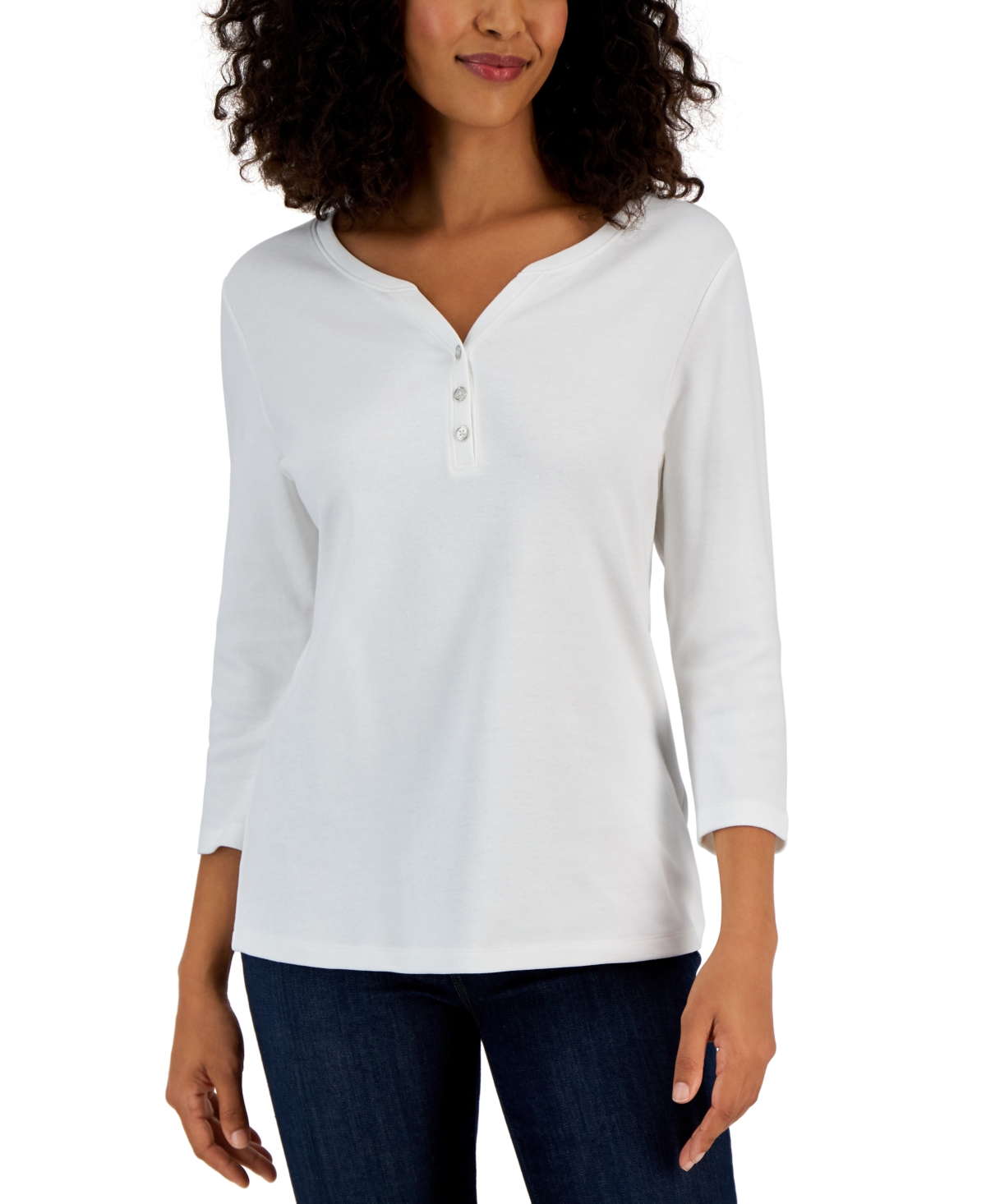Cotton Henley V-Neck Top, Created for Macy's - Bright White