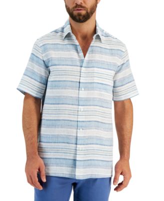 Club Room - Men's Bash Stripe Elevated Short Sleeve Linen Shirt
