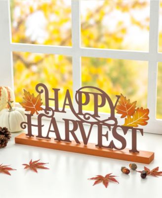 18" L Wood Metal Happy Harvest Table Decor