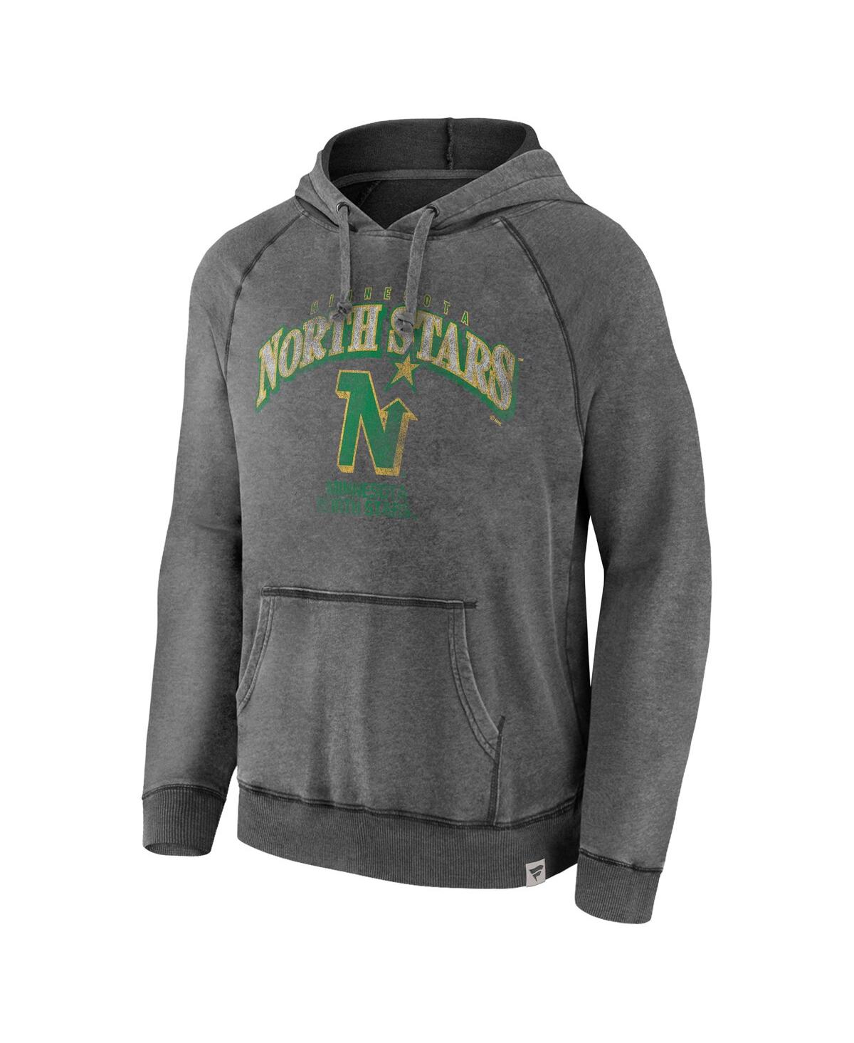 Fanatics Branded Gray Minnesota North Stars Heritage Broken Ice Washed Raglan Pullover Hoodie In Gray