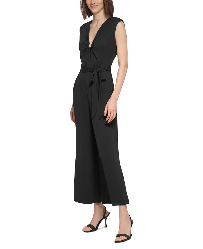 Calvin Klein Women's Ruched-Ring V-Neck Belted Jumpsuit - Macy's