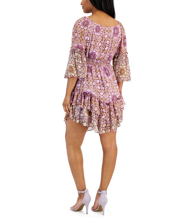 Taylor Petite Printed Ruffle-Hem Peasant Dress - Macy's